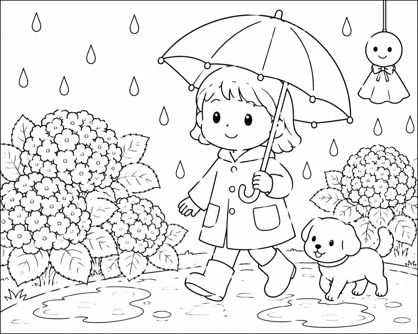 6月の塗り絵|雨の日の散歩