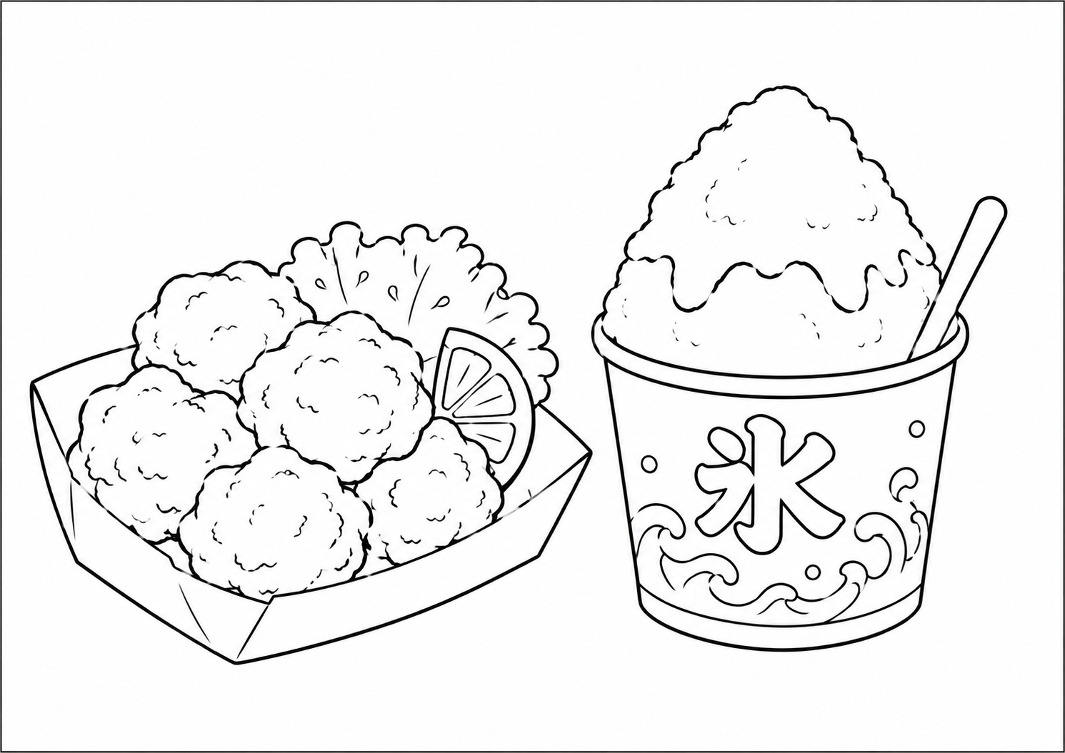 夏祭りかき氷、唐揚げ